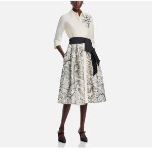 Teri Jon by Rickie Freeman Floral Embroidered Shirt Dress